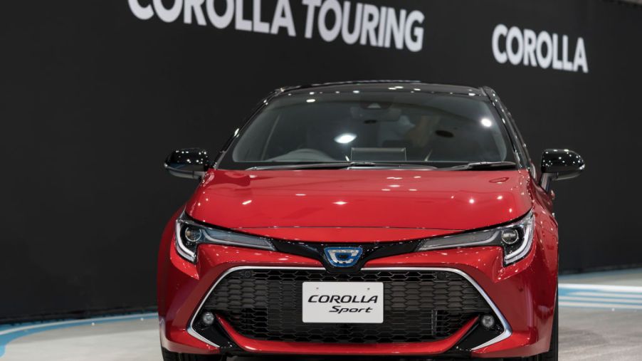 A new Toyota Corolla hatchback on display