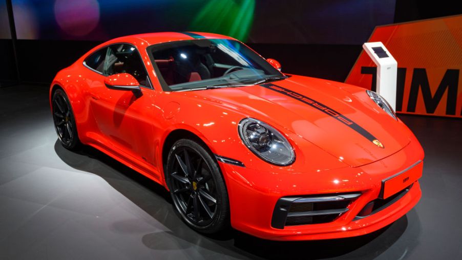The new Porsche 911 on display at an auto show