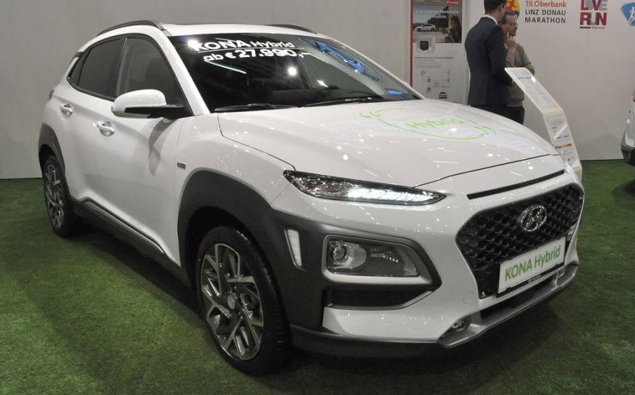A hybrid Hyundai Kona on display