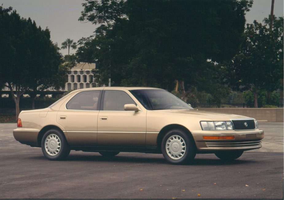 A beige 1990 Lexus LS400 in a parking lot