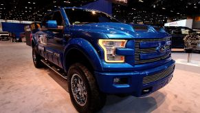 A blue 2015 Ford F-150 FTX pickup, a platform popular with those car shopping