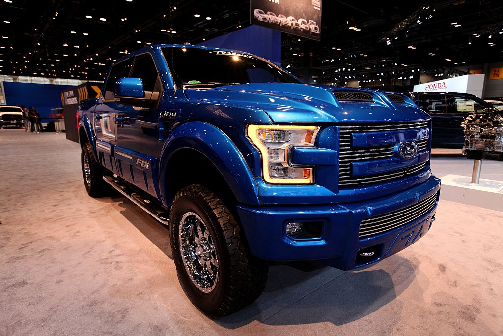 A blue 2015 Ford F-150 FTX pickup, a platform popular with those car shopping