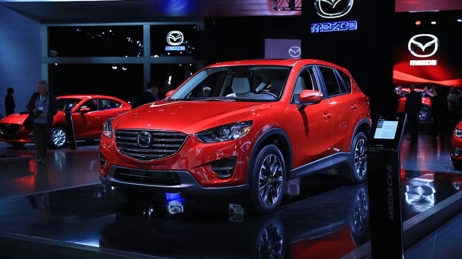 A 2015 Mazda CX-5 on display at an auto show