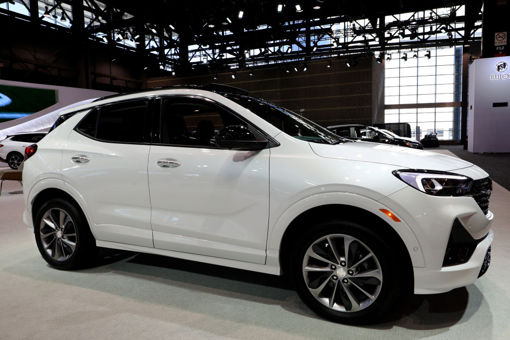 A white Buick Encore on display.