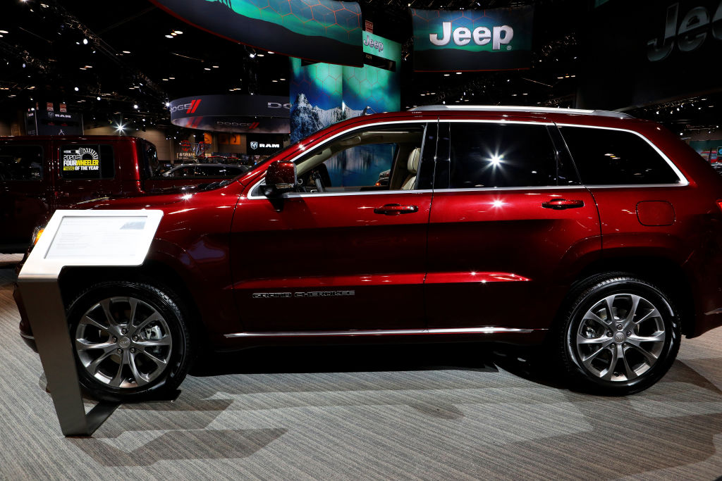 A 2020 Jeep Grand Cherokee on display at an auto show