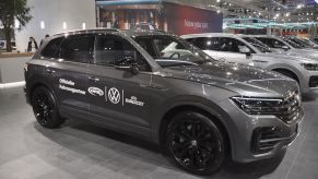 A Volkswagen Touareg is seen during the Vienna Car Show press preview at Messe Wien, as part of Vienna Holiday Fair