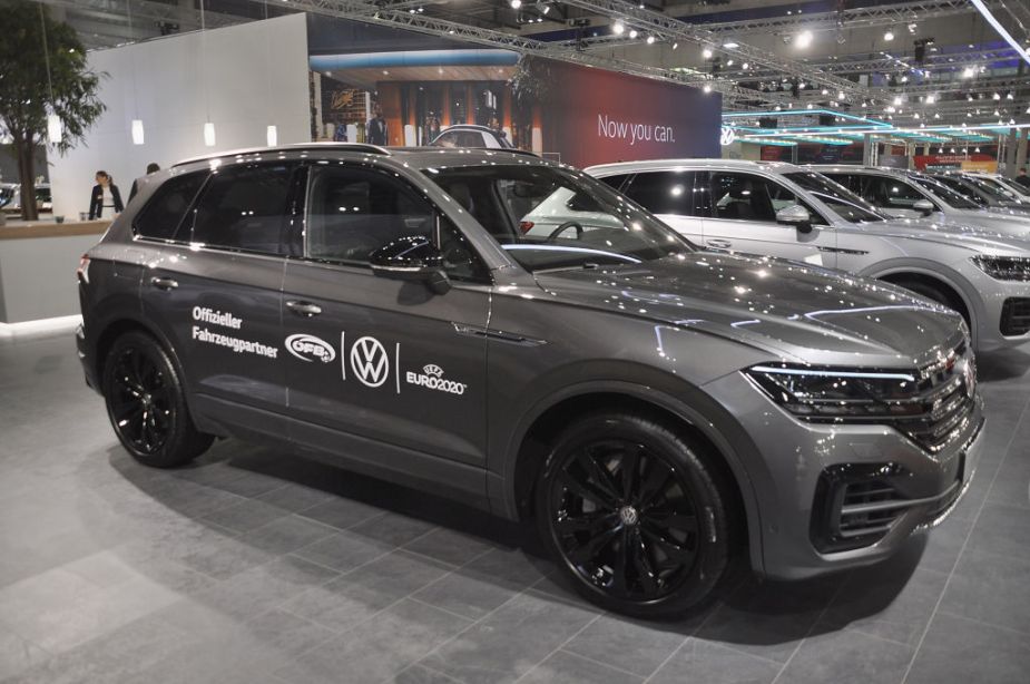 A Volkswagen Touareg is seen during the Vienna Car Show press preview at Messe Wien, as part of Vienna Holiday Fair
