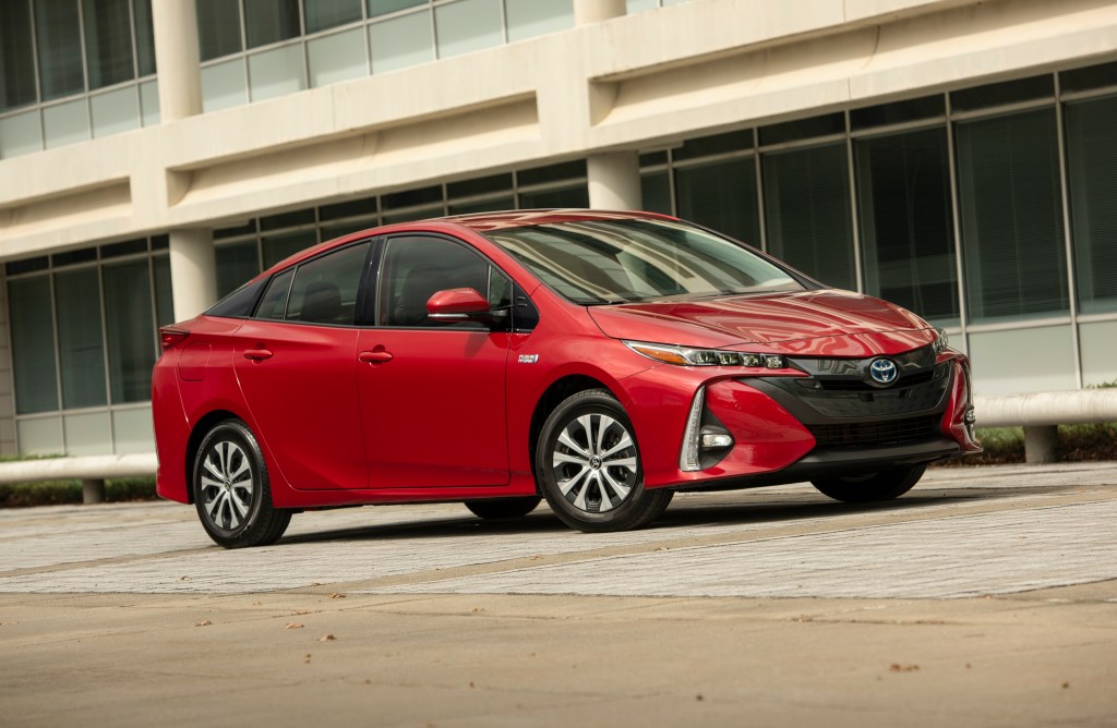 An image of a Toyota Prius Prime parked outdoors.