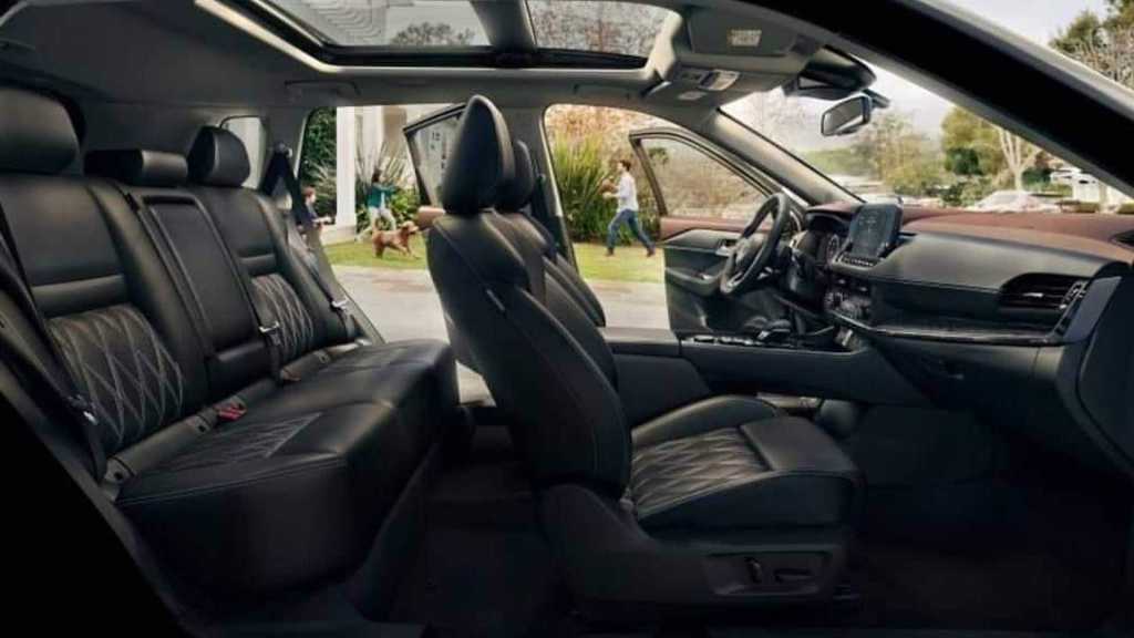 2021 Nissan Rogue Interior with black leather seats.