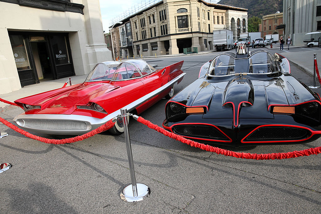 The Lincoln Futura and Batmobile side by side