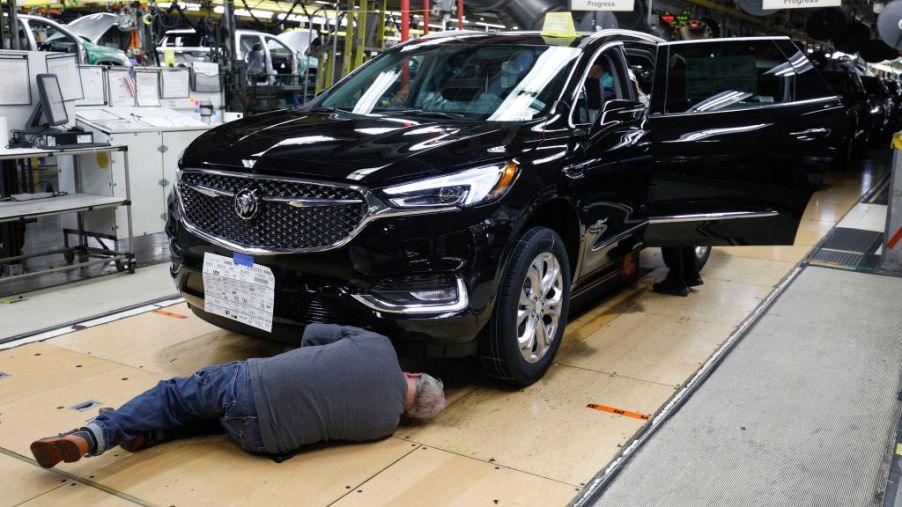 General Motors Chevrolet Traverse and Buick Enclave vehicles go through the assembly line at the General Motors Lansing Delta Township Assembly Plant