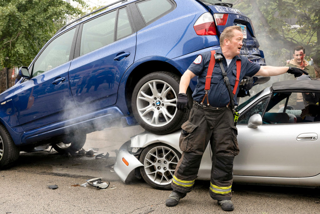 A car crash scene from 'Chicago Fire'