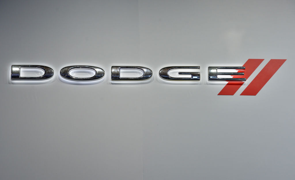 The Dodge logo displayed at an auto show