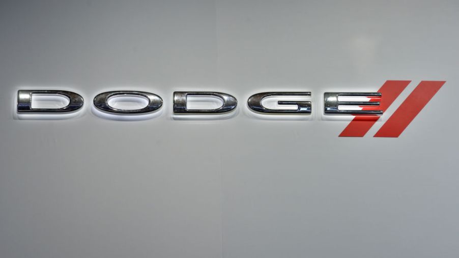 The Dodge logo displayed at an auto show