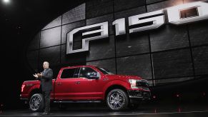 Joe Hinrichs, president of the Americas for Ford, introduces Ford's new F-150 at the North American International Auto Show