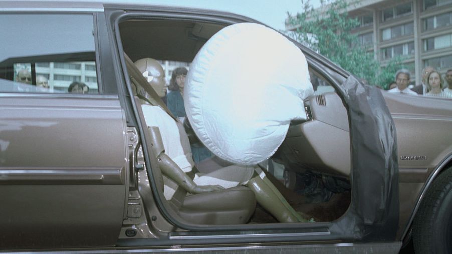 An airbag test being performed on a Ford car