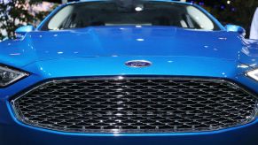 The new Ford Fusion is displayed at the New York International Auto Show on at the Jacob K. Javits Convention Center