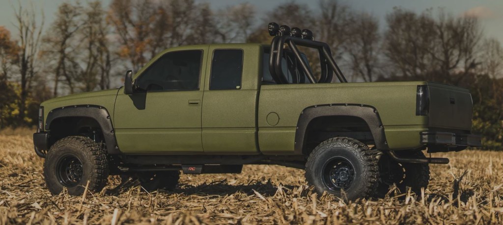 Green and lifted 1993 Chevy Pickup