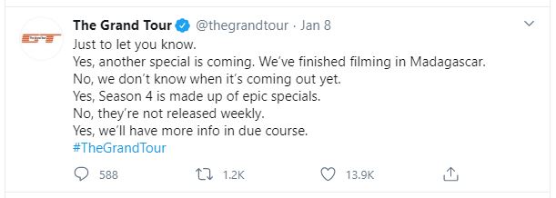 Tweet with a teaser on The Grand Tour