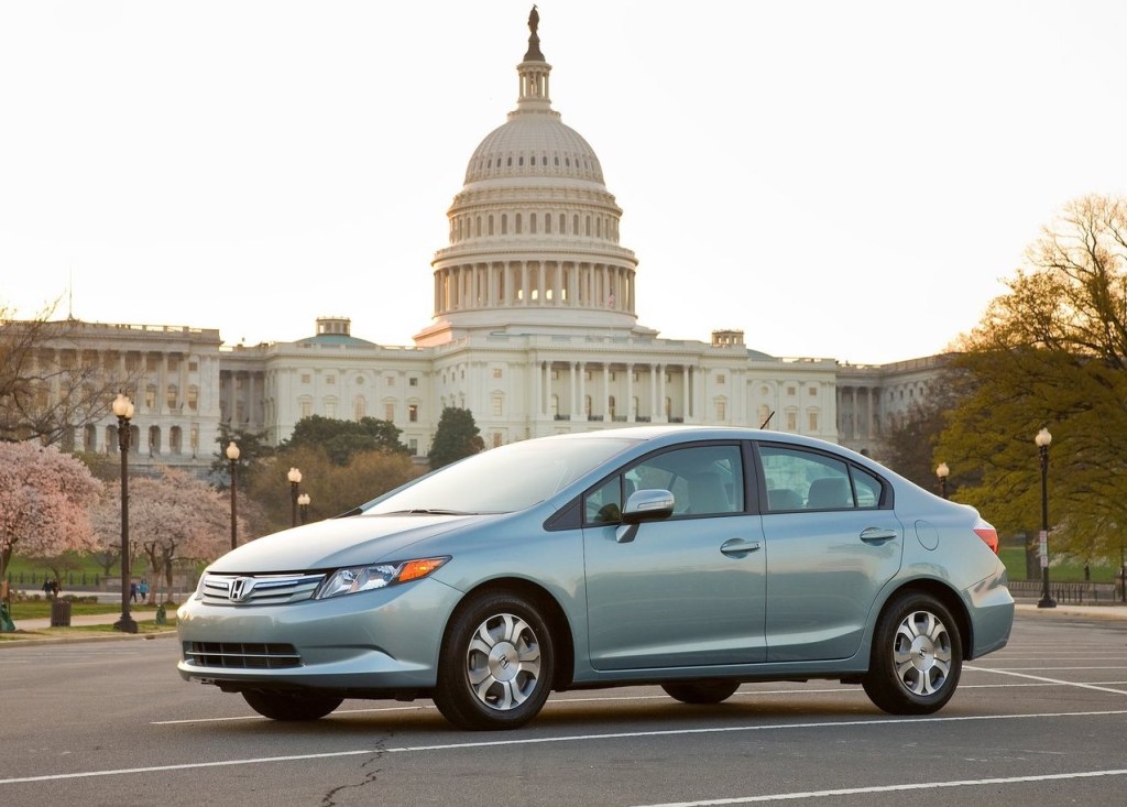 2012 Honda Civic hybrid in front of the capitol building