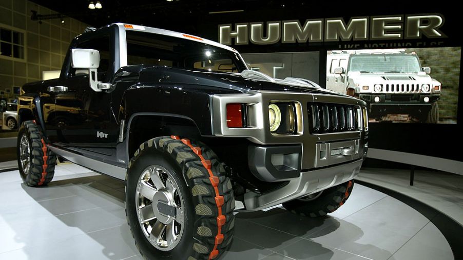 A Hummer H3T truck is displayed prior to the start of the 2004 Greater LA Auto Show at the Los Angeles Convention Center