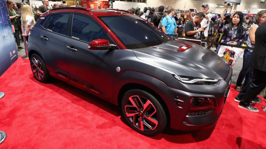 A special edition Hyundai Kona on display at a red carpet event