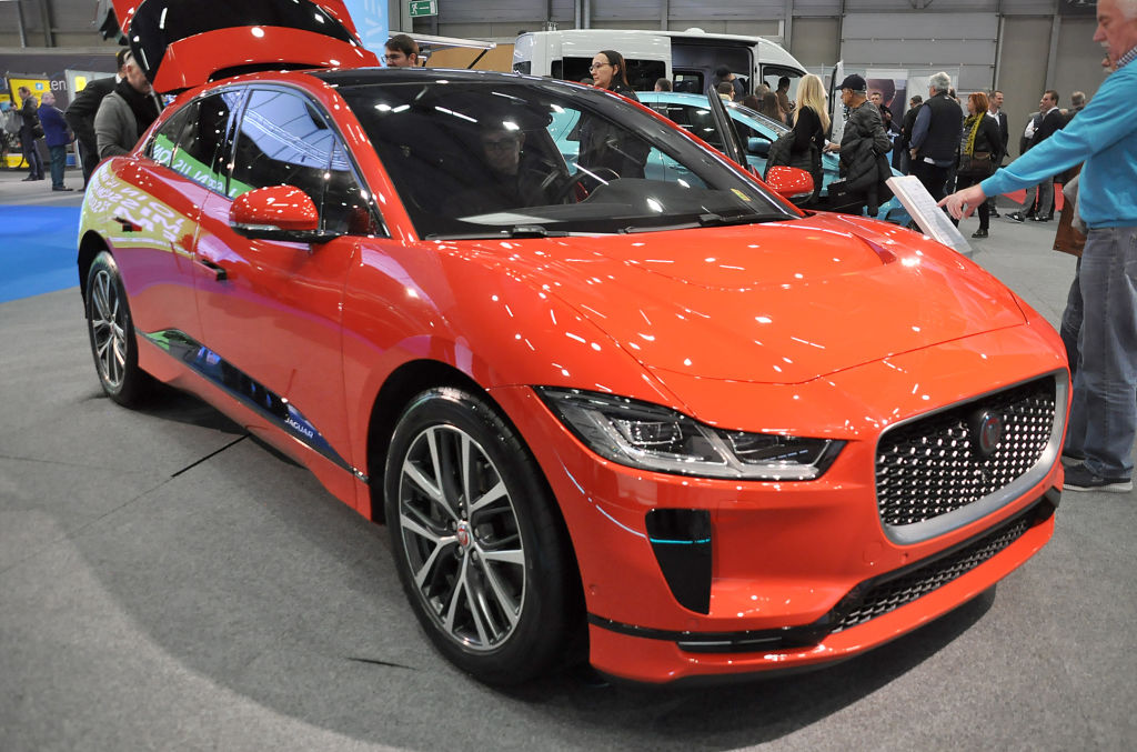 A Jaguar F-Pace SUV is seen during the Vienna Car Show press preview at Messe Wien