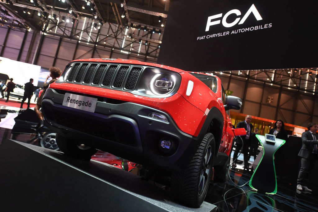 A Jeep Renegade 4x4 e is presented at the Geneva Motor Show
