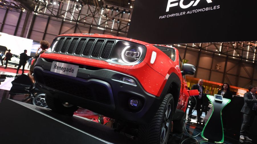 A Jeep Renegade 4x4 e is presented at the Geneva Motor Show