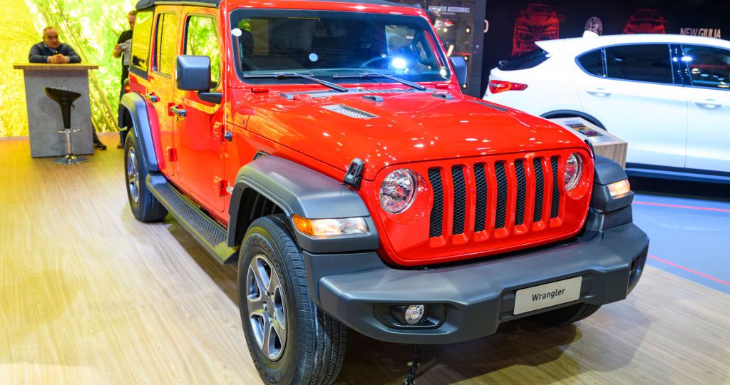 Jeep Wrangler 4x4 off road vehicle on display at Brussels Expo