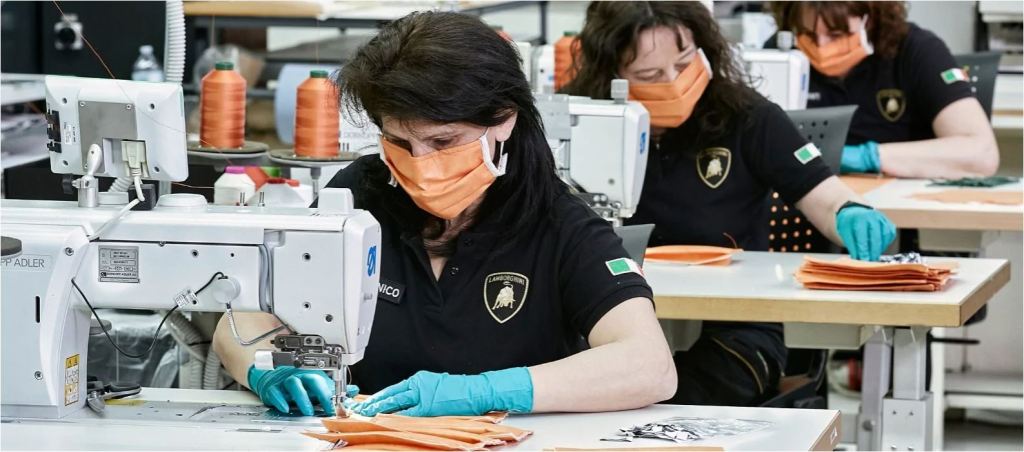 Lamborghini workers make face masks