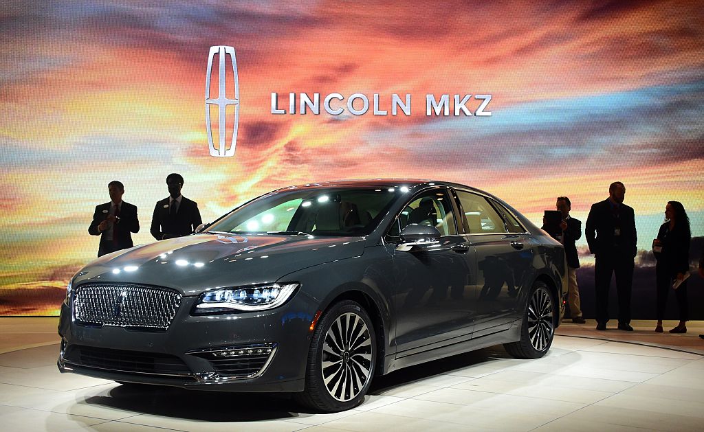 A newly unveiled 2017 Lincoln MKZ is displayed at the 2015 Los Angeles Auto Show
