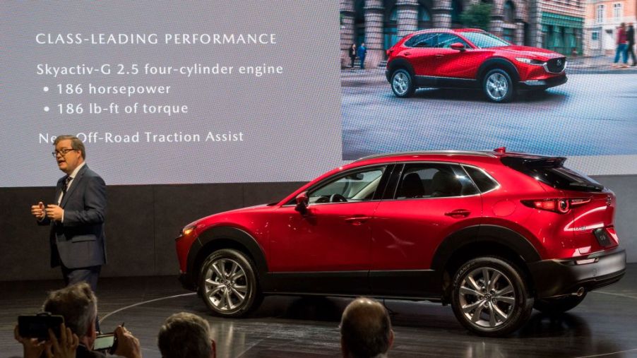The Mazda CX-30 car on display at the 2019 Los Angeles Auto Show