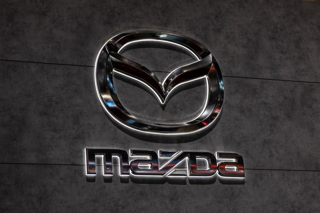 Mazda logo during the Geneva International Motor Show