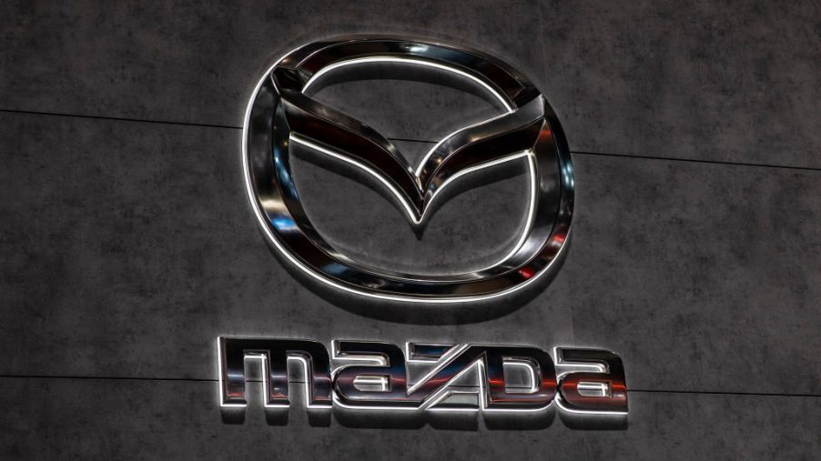 Mazda logo during the Geneva International Motor Show
