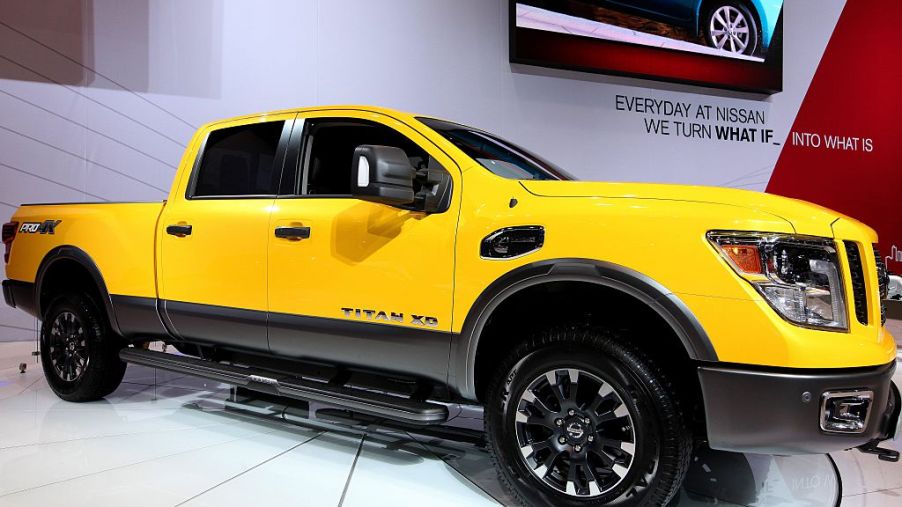 The Nissan Titan XD on display at an auto show