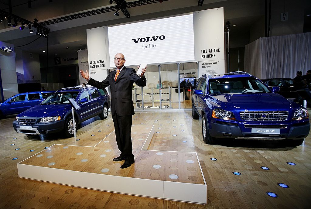 Hans Krondahl, executive vice president for marketing in North American for Volvo, introduces the "Ocean Race Edition" of the company's XC70 and XC90 autos January 25, 2006