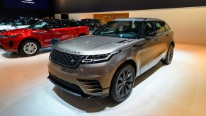 Range Rover Velar crossover luxury SUV on display at Brussels Expo