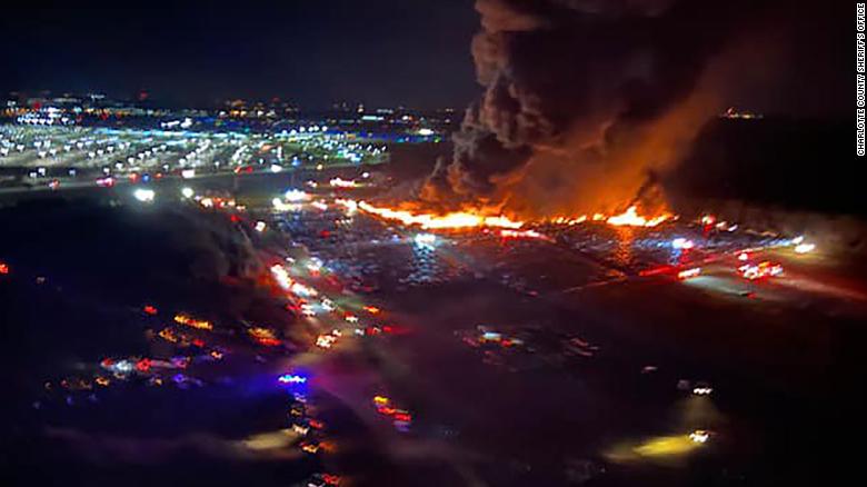 Picture of the rental car lot on fire