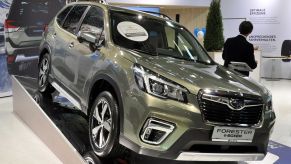 A Subaru Forester e-Boxer is seen during the Vienna Car Show press preview