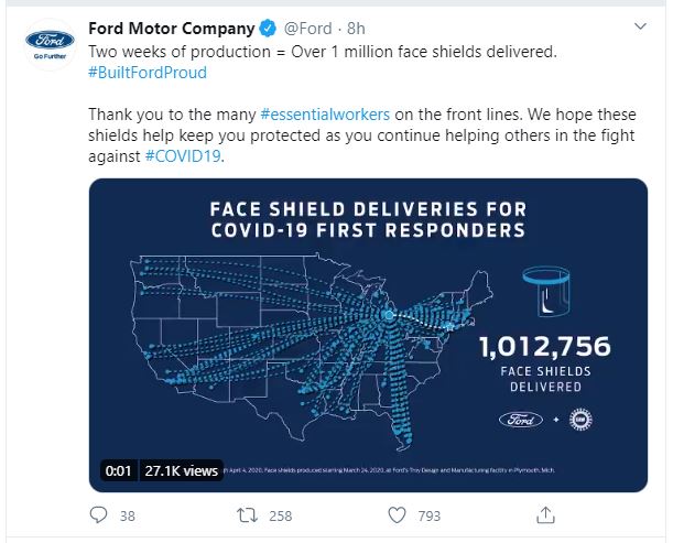 Twitter Post from Twitter with Face Shield Announcement