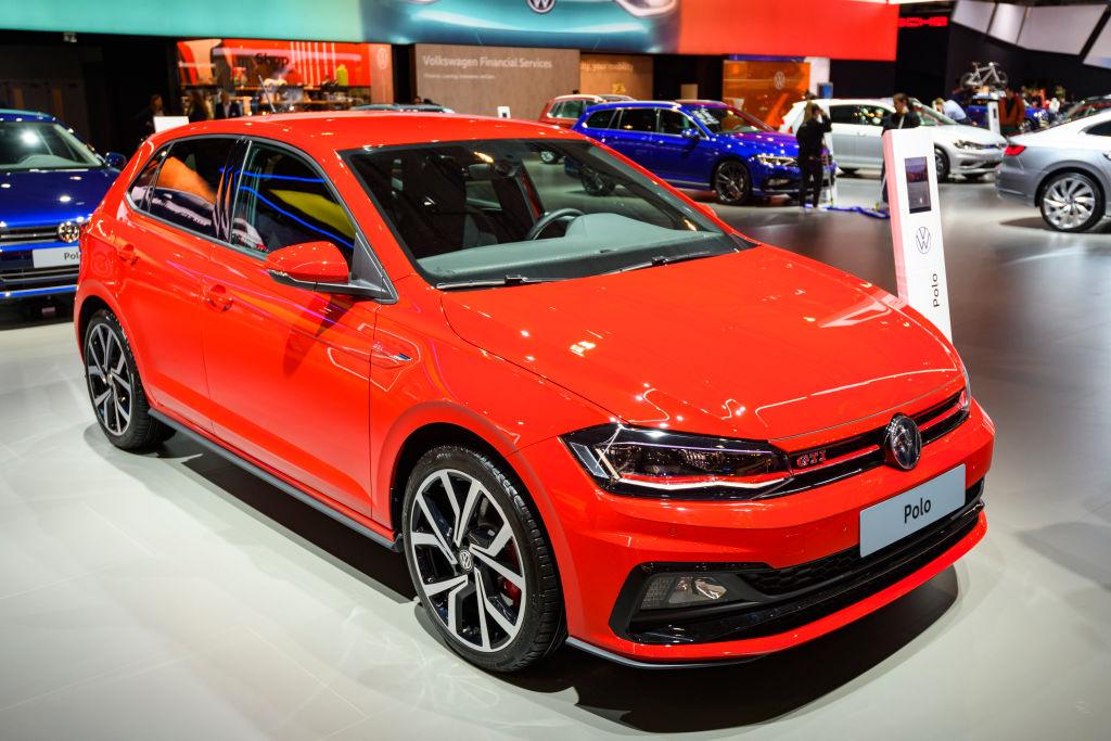 Volkswagen Polo GTI compact hatchback car on display at Brussels Expo