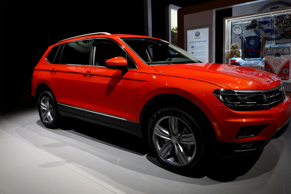 A Volkswagen Tiguan on display at an auto show