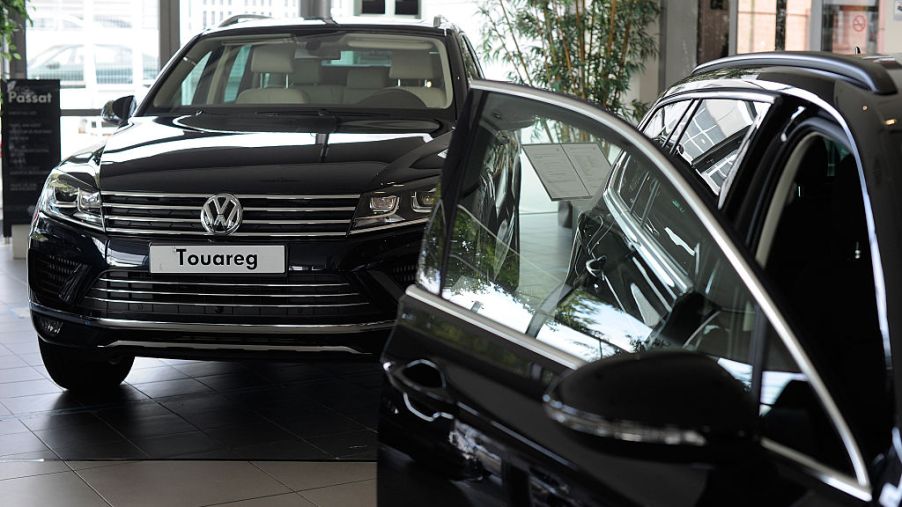 View of the Volkswagan AG Touareg car at a Volkswagen retail outlet