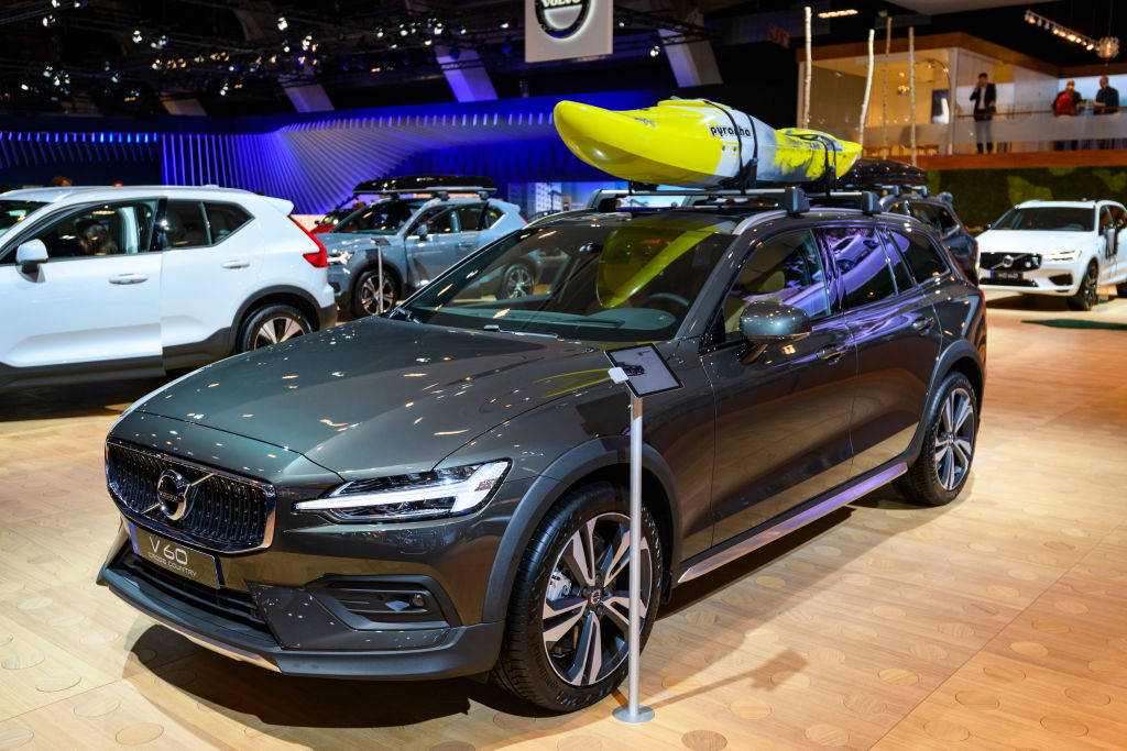 Volvo V60 Cross Country luxury plug-in hybrid estate car on display at Brussels Expo