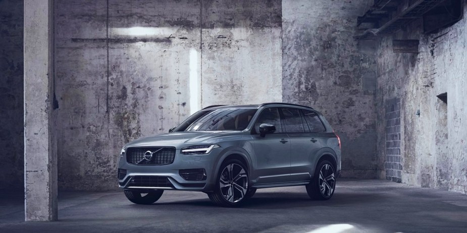 A gray Volvo XC90 midsize SUV is parked.