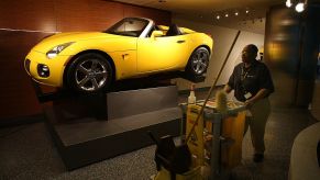 Yellow Pontiac Solstice on display