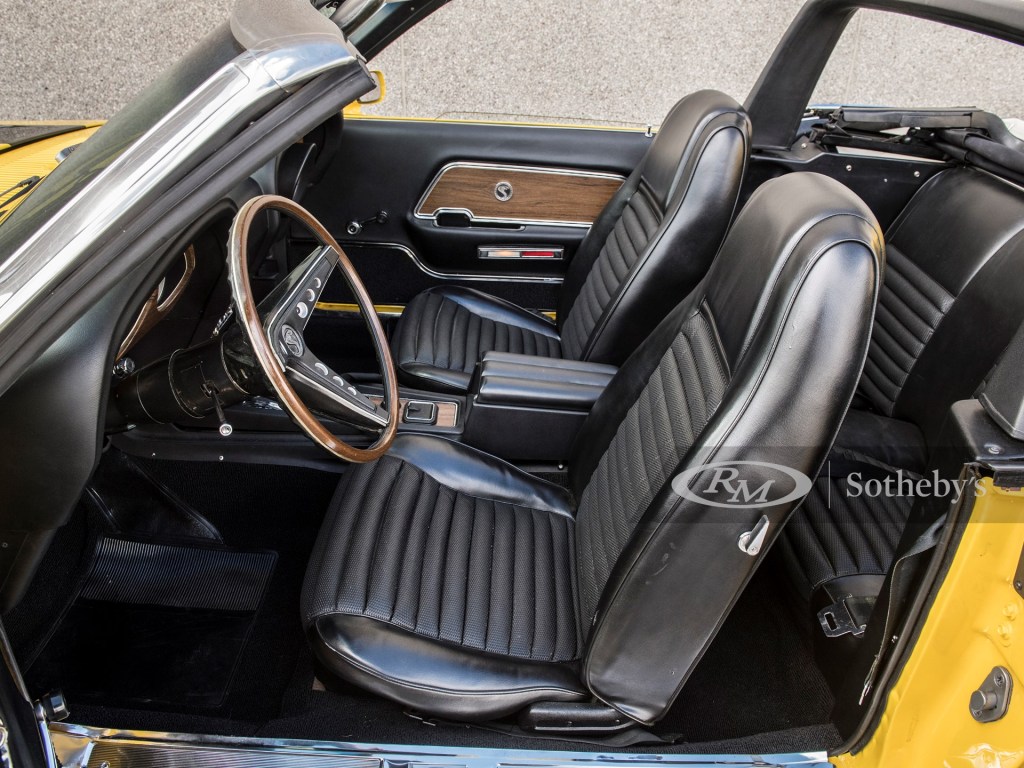 The black interior of a 1970 Shelby GT500 convertible