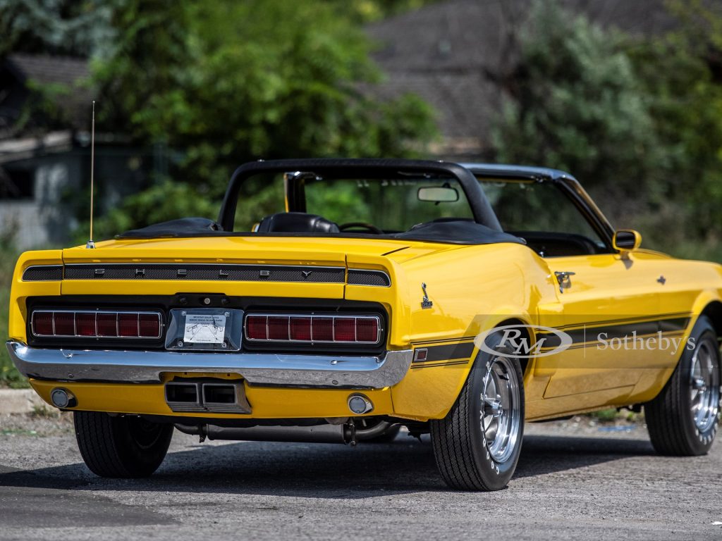 The rear of a 1970 Shelby that is at auction