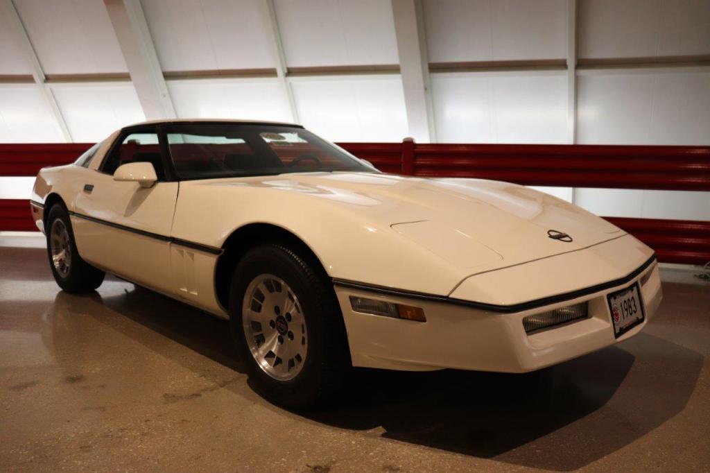 A white 1983 Corvette sits on display at the National Corvette Museum